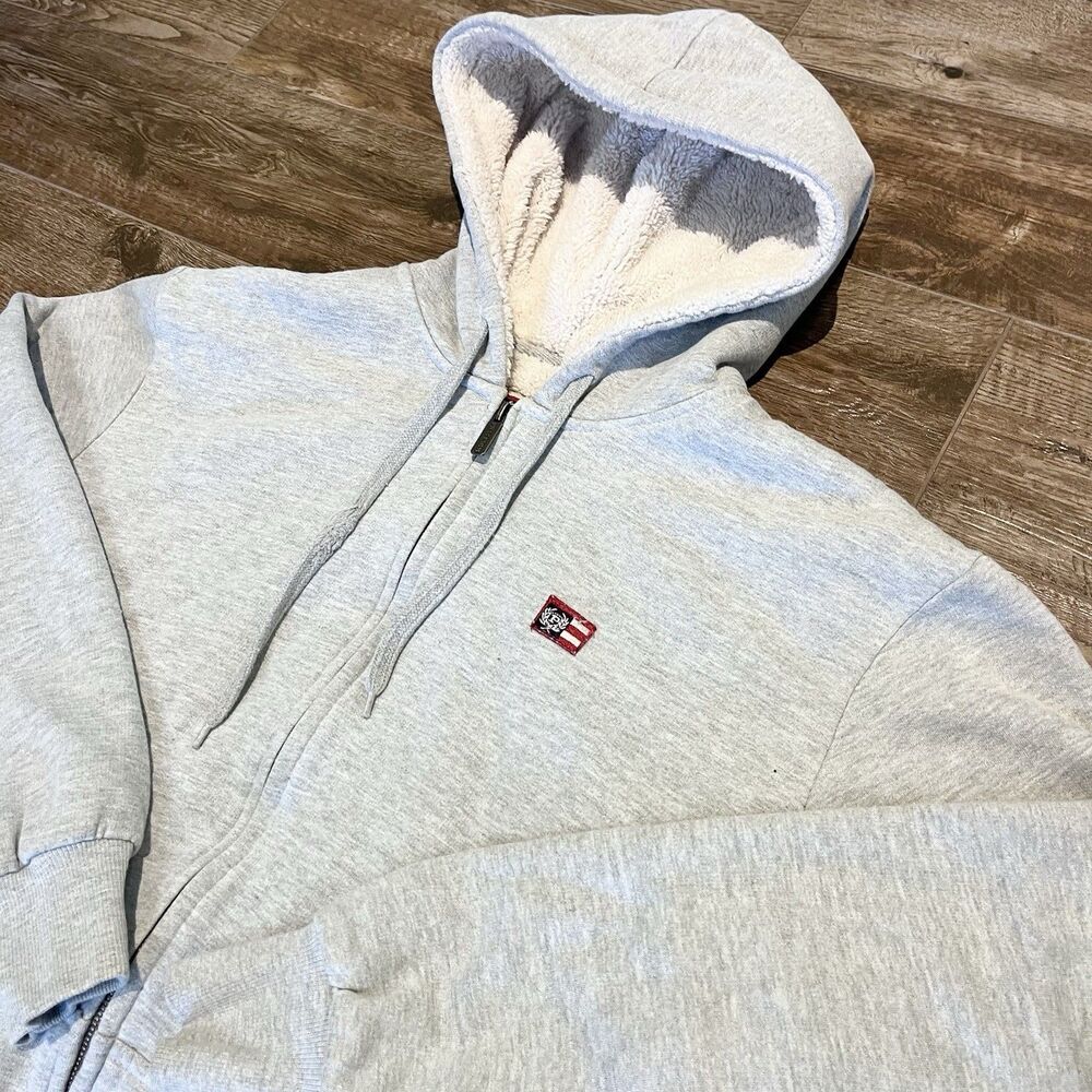 Vintage Phat Farm Hoodie Mens L Gray Embroidered Sherpa Lined Script Logo Y2K